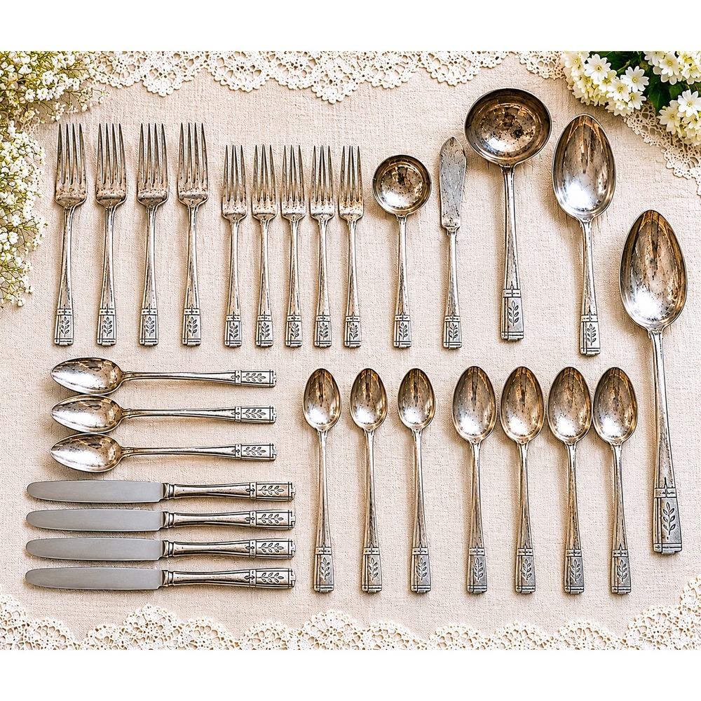 Vintage Oneida Grenoble Prestige Silverplate Flatware Set 28 Pc 1938 Heirloom